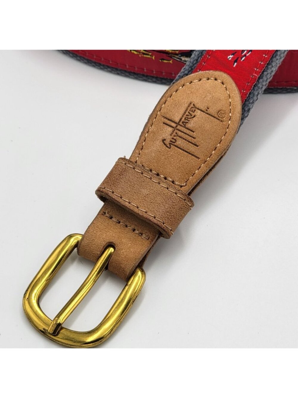 Vtg Guy Harvey Canvas Belt with Leather Accents & Marlin Fish Embroidery Red - Picture 6 of 14